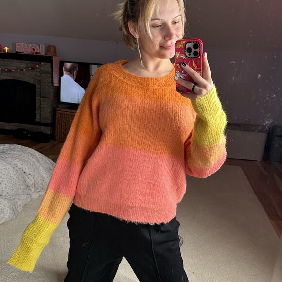 Free People: Autumn Sky Combo Crew Neck Sweater - Picture 1 of 5